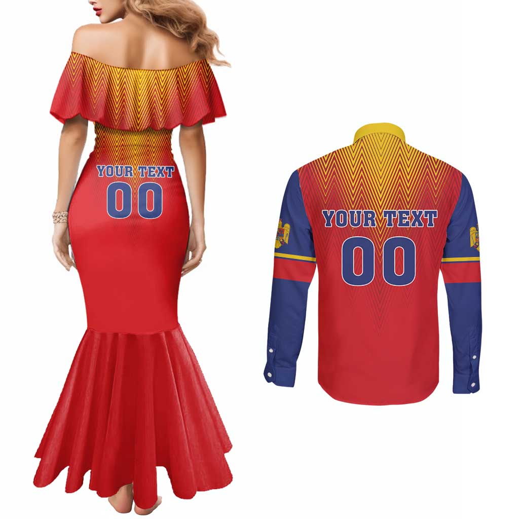 Custom Romania Volleyball Couples Matching Mermaid Dress and Long Sleeve Button Shirt Sporty Style