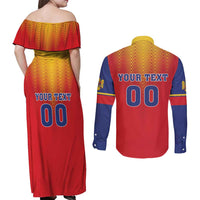 Custom Romania Volleyball Couples Matching Off Shoulder Maxi Dress and Long Sleeve Button Shirt Sporty Style