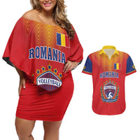 Custom Romania Volleyball Couples Matching Off Shoulder Short Dress and Hawaiian Shirt Sporty Style
