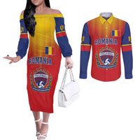 Custom Romania Volleyball Couples Matching Off The Shoulder Long Sleeve Dress and Long Sleeve Button Shirt Sporty Style