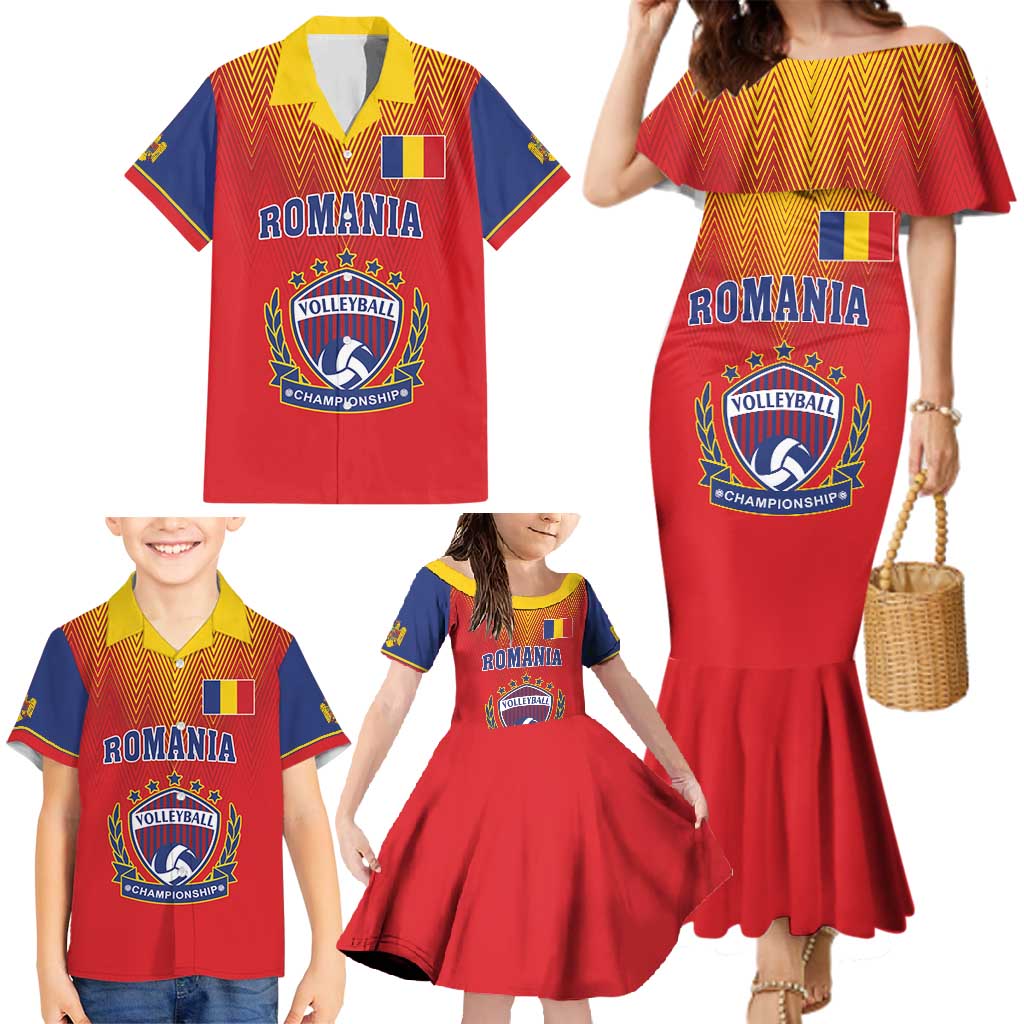 Custom Romania Volleyball Family Matching Mermaid Dress and Hawaiian Shirt Sporty Style