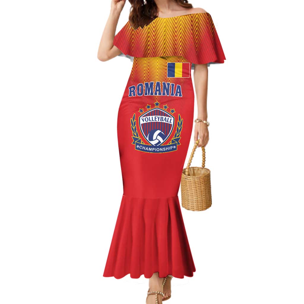Custom Romania Volleyball Family Matching Mermaid Dress and Hawaiian Shirt Sporty Style