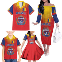 Custom Romania Volleyball Family Matching Off The Shoulder Long Sleeve Dress and Hawaiian Shirt Sporty Style