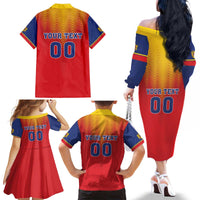 Custom Romania Volleyball Family Matching Off The Shoulder Long Sleeve Dress and Hawaiian Shirt Sporty Style