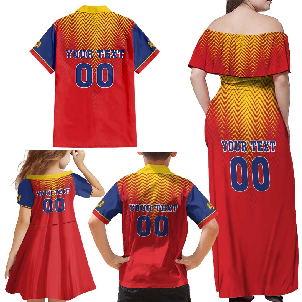 Custom Romania Volleyball Family Matching Off Shoulder Maxi Dress and Hawaiian Shirt Sporty Style