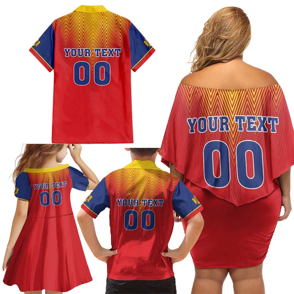 Custom Romania Volleyball Family Matching Off Shoulder Short Dress and Hawaiian Shirt Sporty Style