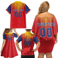 Custom Romania Volleyball Family Matching Off Shoulder Short Dress and Hawaiian Shirt Sporty Style