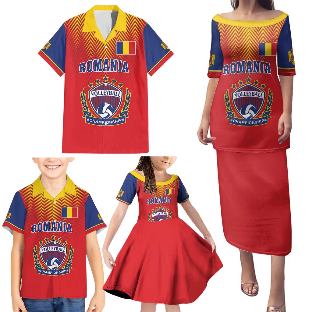 Custom Romania Volleyball Family Matching Puletasi and Hawaiian Shirt Sporty Style