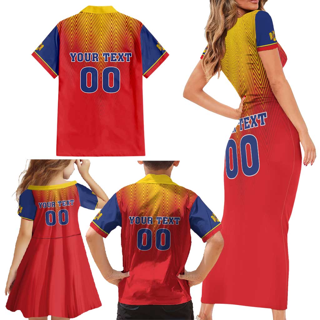 Custom Romania Volleyball Family Matching Short Sleeve Bodycon Dress and Hawaiian Shirt Sporty Style