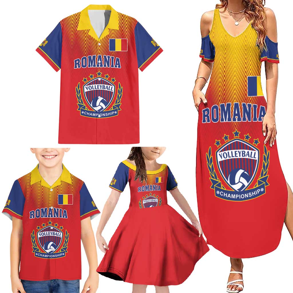 Custom Romania Volleyball Family Matching Summer Maxi Dress and Hawaiian Shirt Sporty Style