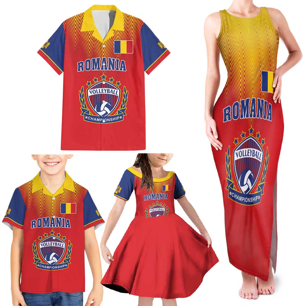Custom Romania Volleyball Family Matching Tank Maxi Dress and Hawaiian Shirt Sporty Style
