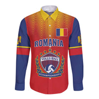 Custom Romania Volleyball Long Sleeve Button Shirt Sporty Style