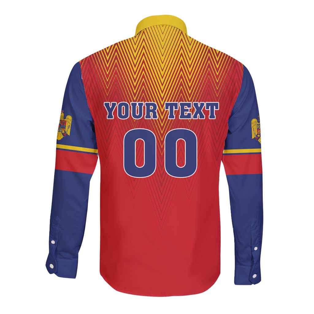 Custom Romania Volleyball Long Sleeve Button Shirt Sporty Style