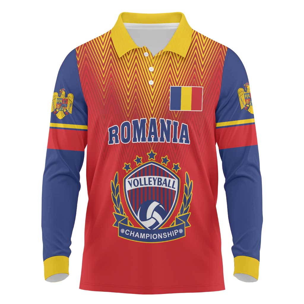Custom Romania Volleyball Long Sleeve Polo Shirt Sporty Style