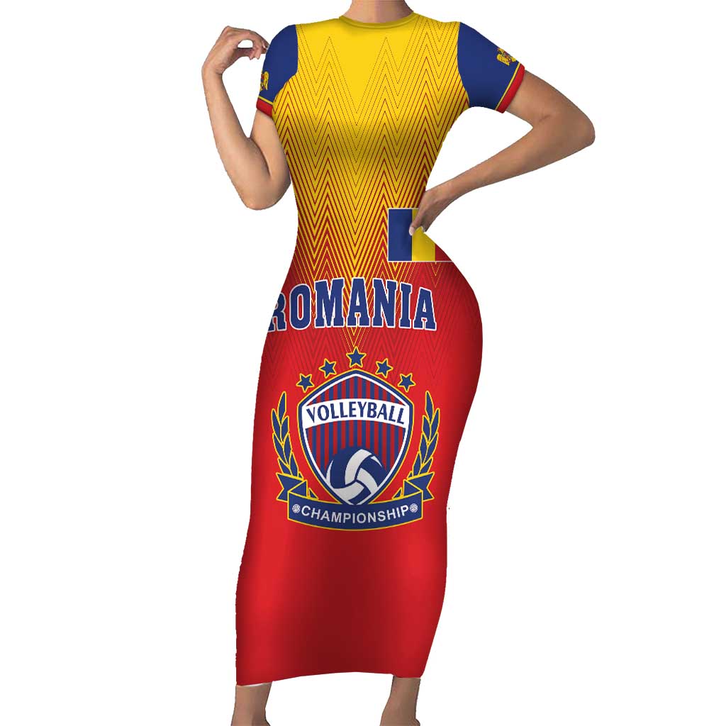Custom Romania Volleyball Short Sleeve Bodycon Dress Sporty Style