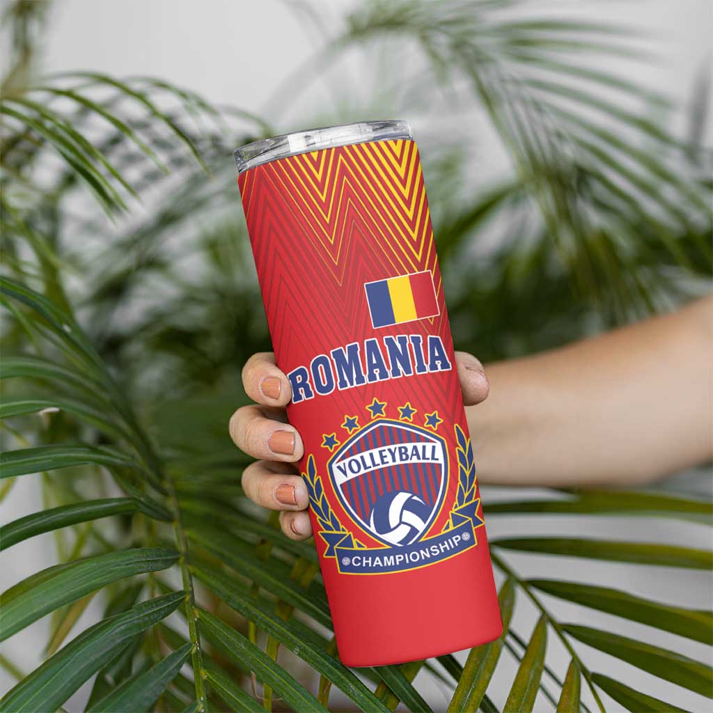 Custom Romania Volleyball Skinny Tumbler Sporty Style