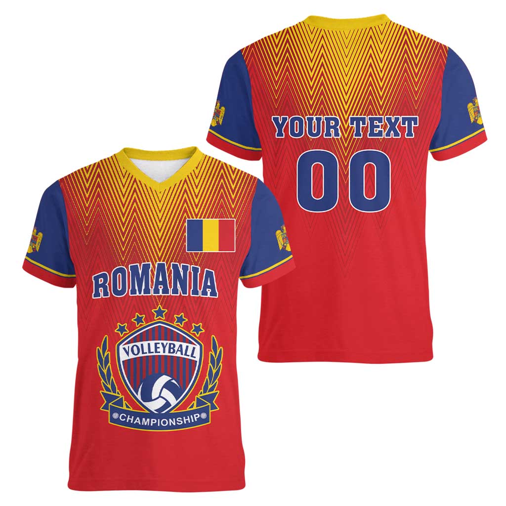 Custom Romania Volleyball Women V-Neck T-Shirt Sporty Style