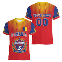 Custom Romania Volleyball Women V-Neck T-Shirt Sporty Style