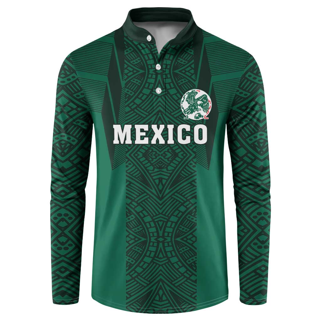 Custom Mexico Football Button Sweatshirt El Tricolor Go Champions Aztec Pattern