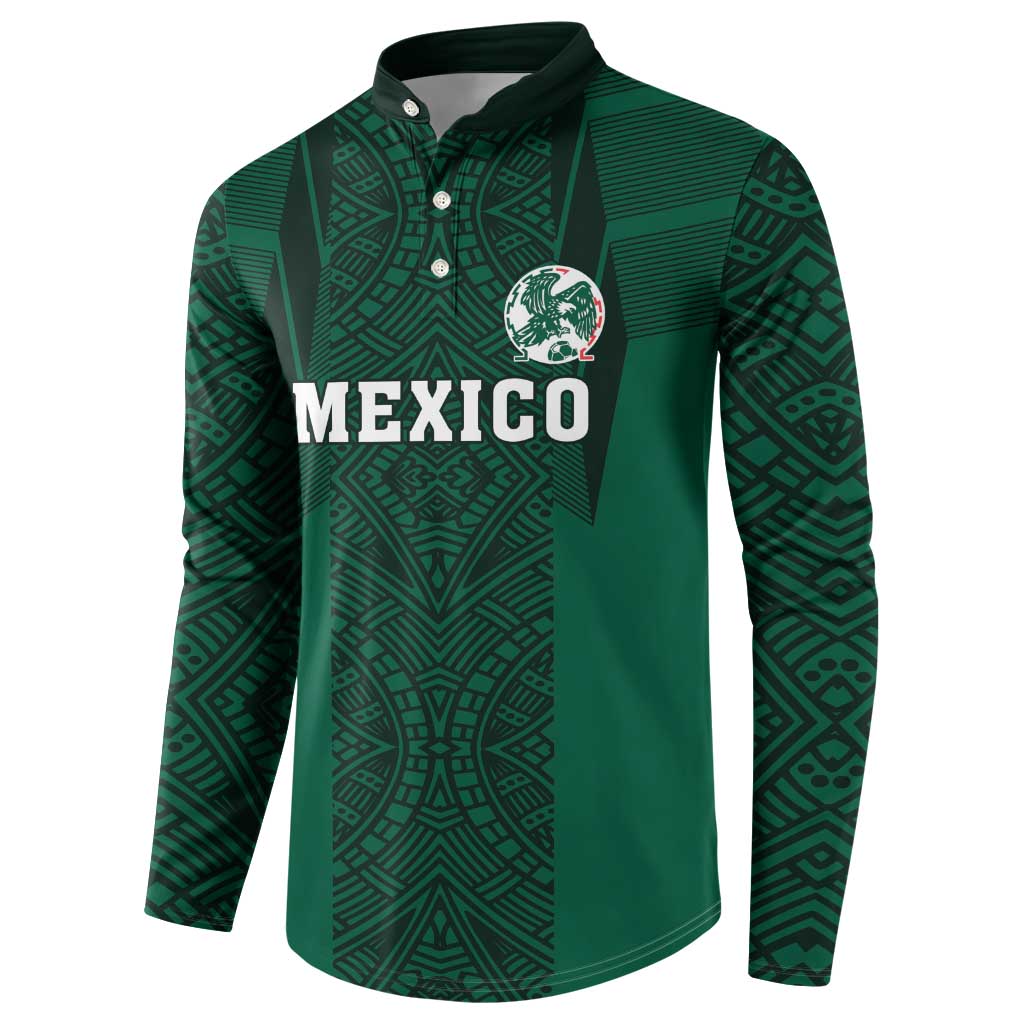 Custom Mexico Football Button Sweatshirt El Tricolor Go Champions Aztec Pattern