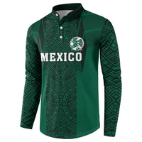 Custom Mexico Football Button Sweatshirt El Tricolor Go Champions Aztec Pattern
