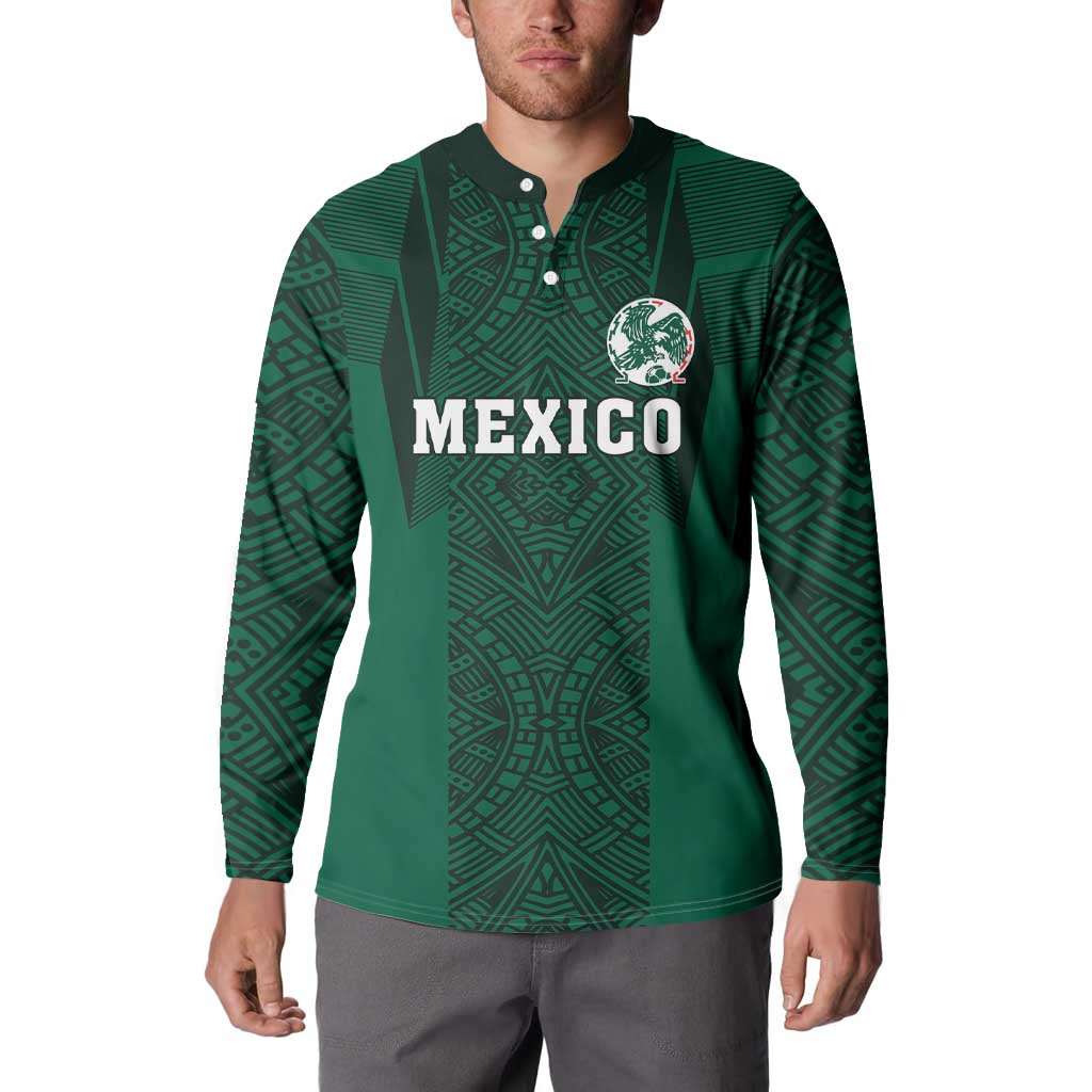 Custom Mexico Football Button Sweatshirt El Tricolor Go Champions Aztec Pattern