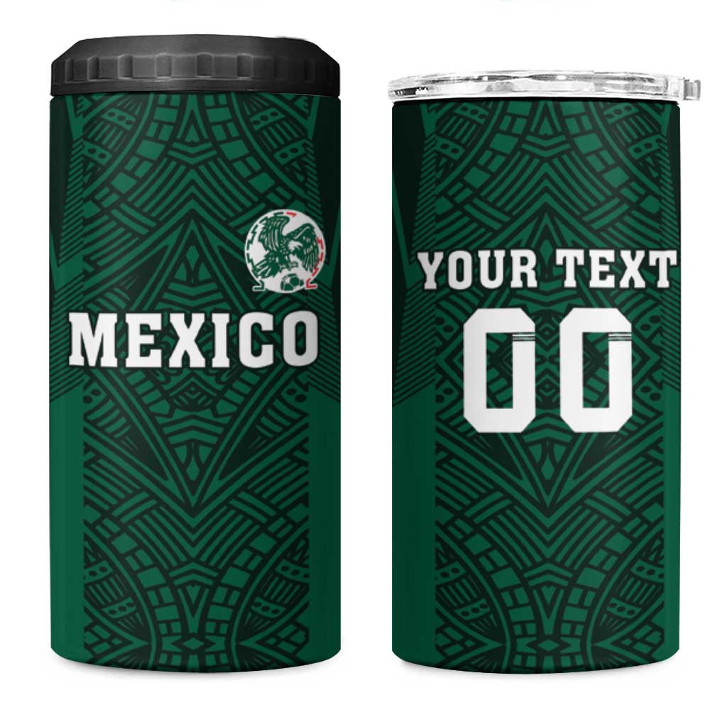 Custom Mexico Football 4 in 1 Can Cooler Tumbler El Tricolor Go Champions Aztec Pattern