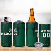 Custom Mexico Football 4 in 1 Can Cooler Tumbler El Tricolor Go Champions Aztec Pattern