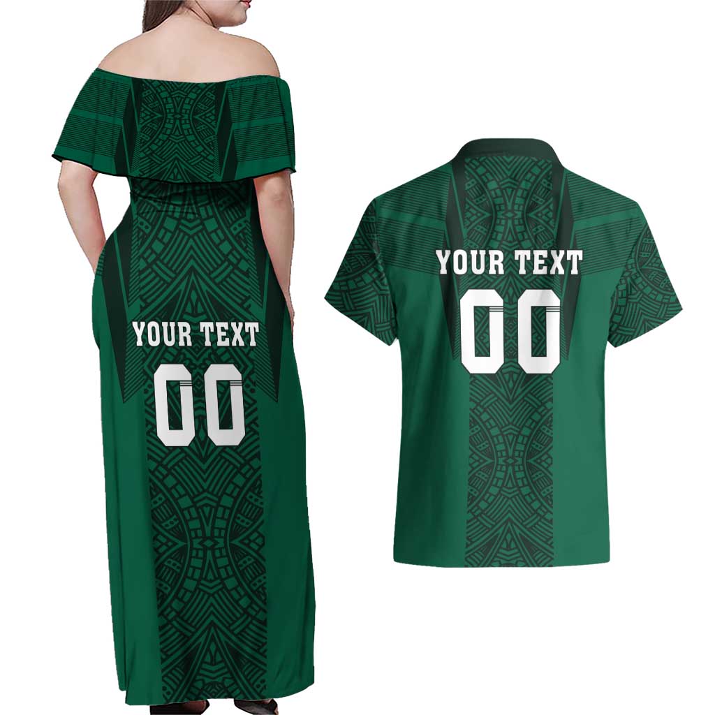 Custom Mexico Football Couples Matching Off Shoulder Maxi Dress and Hawaiian Shirt El Tricolor Go Champions Aztec Pattern