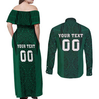 Custom Mexico Football Couples Matching Off Shoulder Maxi Dress and Long Sleeve Button Shirt El Tricolor Go Champions Aztec Pattern