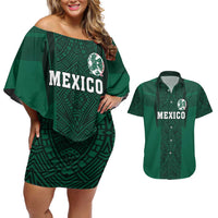 Custom Mexico Football Couples Matching Off Shoulder Short Dress and Hawaiian Shirt El Tricolor Go Champions Aztec Pattern
