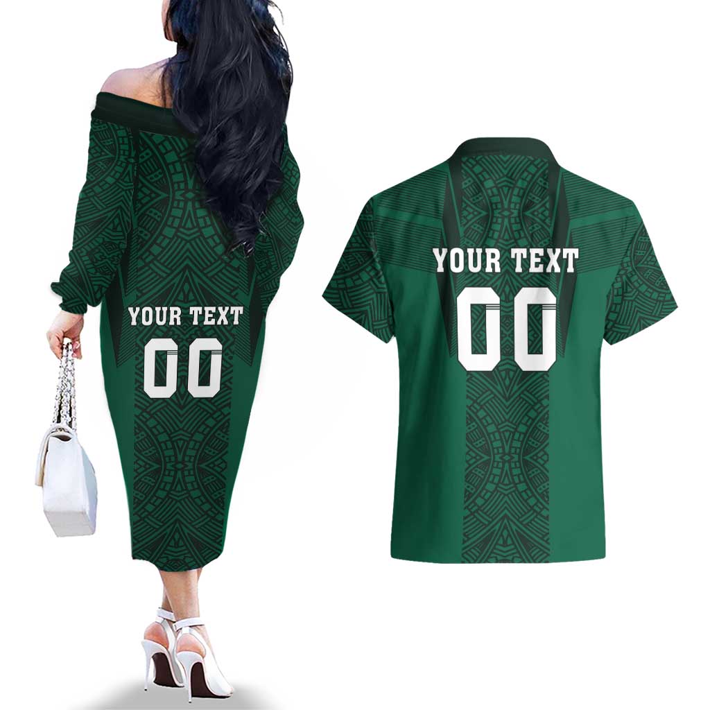 Custom Mexico Football Couples Matching Off The Shoulder Long Sleeve Dress and Hawaiian Shirt El Tricolor Go Champions Aztec Pattern