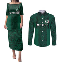 Custom Mexico Football Couples Matching Puletasi and Long Sleeve Button Shirt El Tricolor Go Champions Aztec Pattern