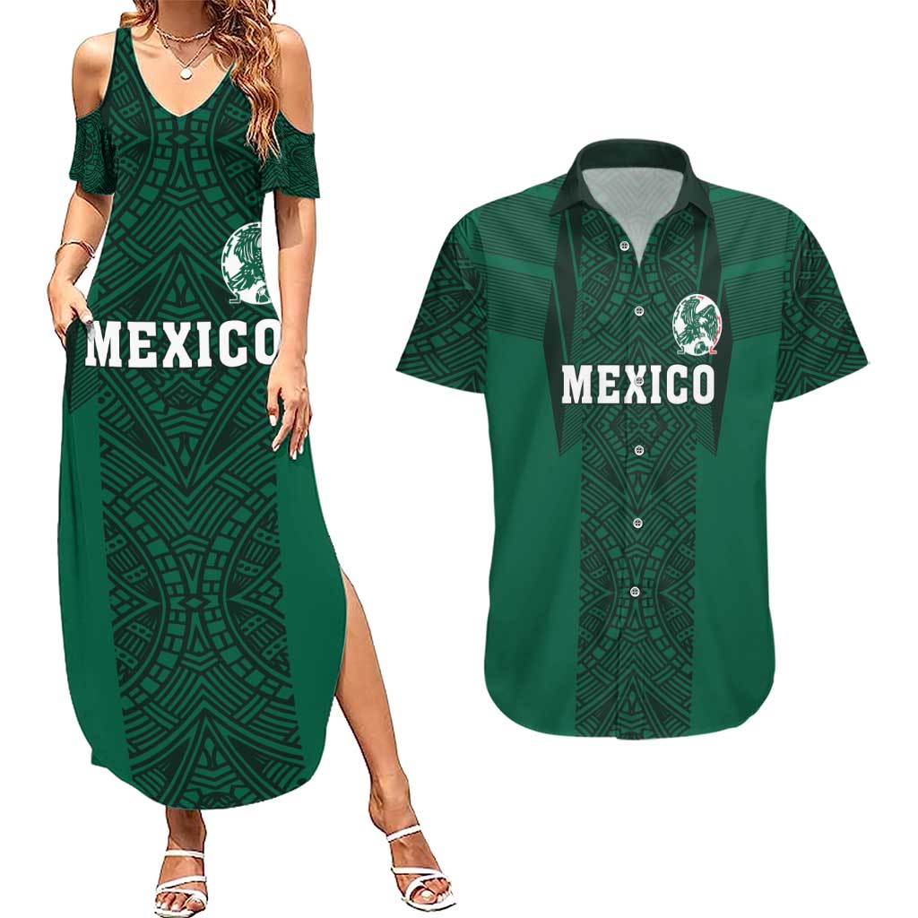 Custom Mexico Football Couples Matching Summer Maxi Dress and Hawaiian Shirt El Tricolor Go Champions Aztec Pattern