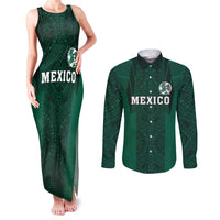 Custom Mexico Football Couples Matching Tank Maxi Dress and Long Sleeve Button Shirt El Tricolor Go Champions Aztec Pattern