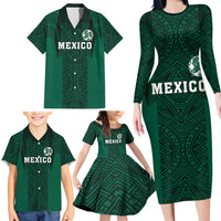 Custom Mexico Football Family Matching Long Sleeve Bodycon Dress and Hawaiian Shirt El Tricolor Go Champions Aztec Pattern