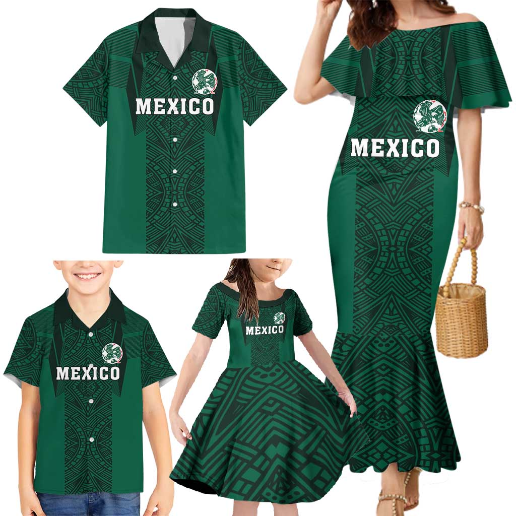 Custom Mexico Football Family Matching Mermaid Dress and Hawaiian Shirt El Tricolor Go Champions Aztec Pattern