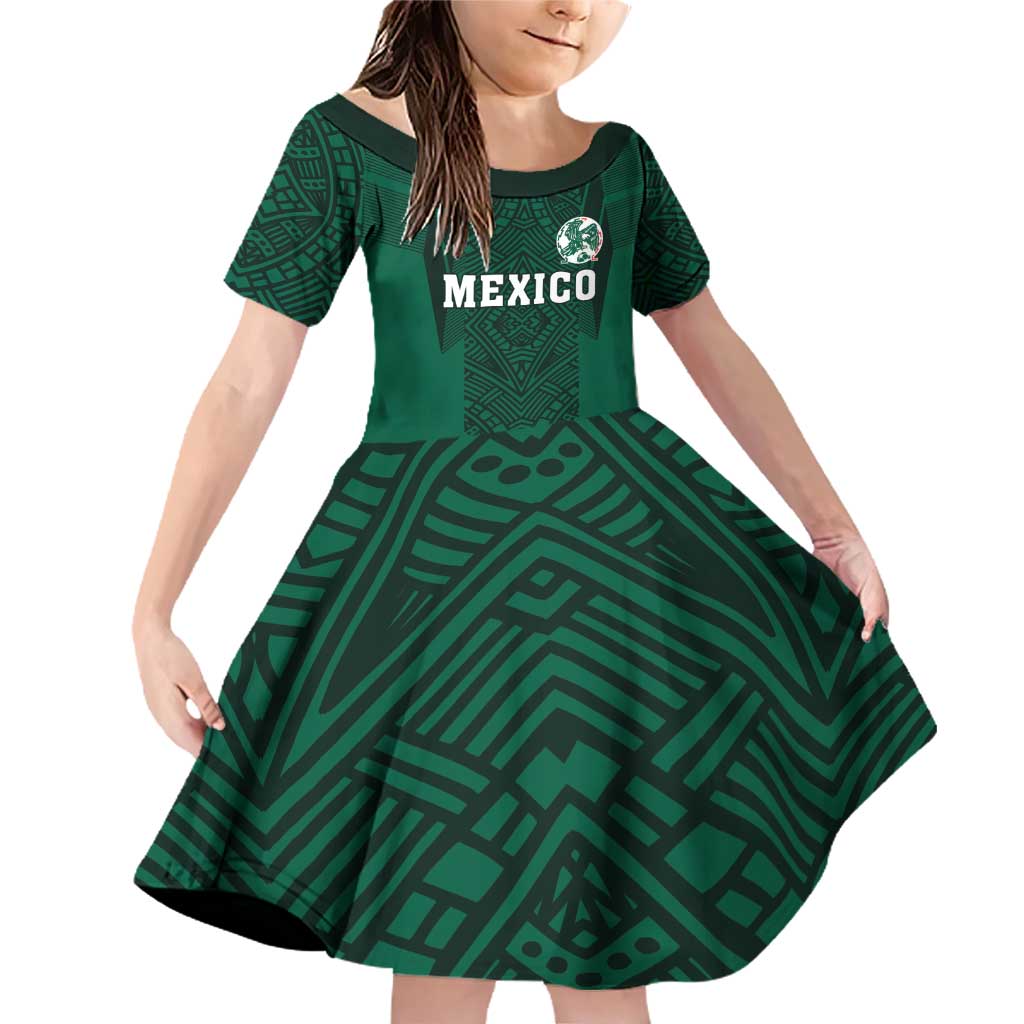 Custom Mexico Football Family Matching Off Shoulder Short Dress and Hawaiian Shirt El Tricolor Go Champions Aztec Pattern