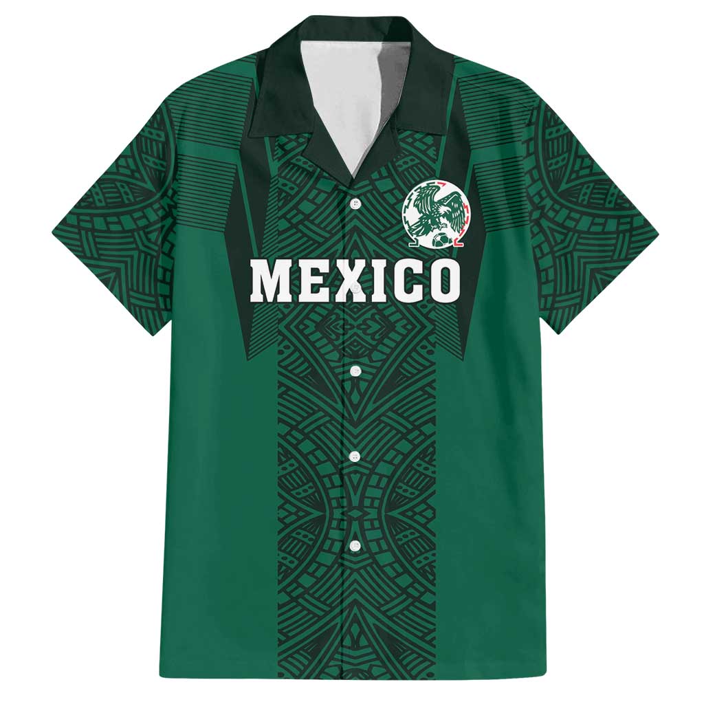 Custom Mexico Football Family Matching Off Shoulder Short Dress and Hawaiian Shirt El Tricolor Go Champions Aztec Pattern