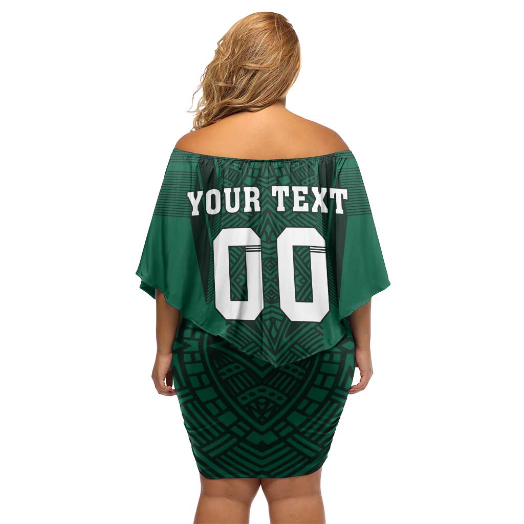 Custom Mexico Football Family Matching Off Shoulder Short Dress and Hawaiian Shirt El Tricolor Go Champions Aztec Pattern