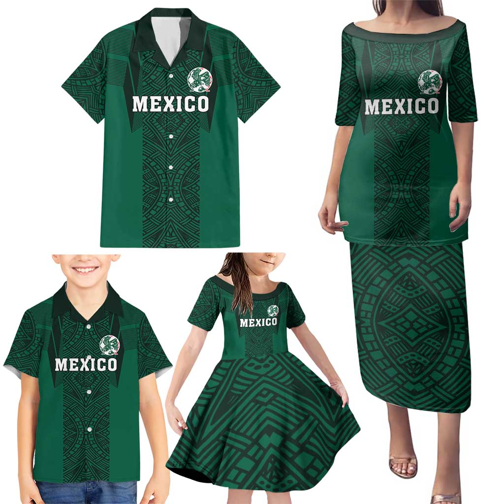 Custom Mexico Football Family Matching Puletasi and Hawaiian Shirt El Tricolor Go Champions Aztec Pattern