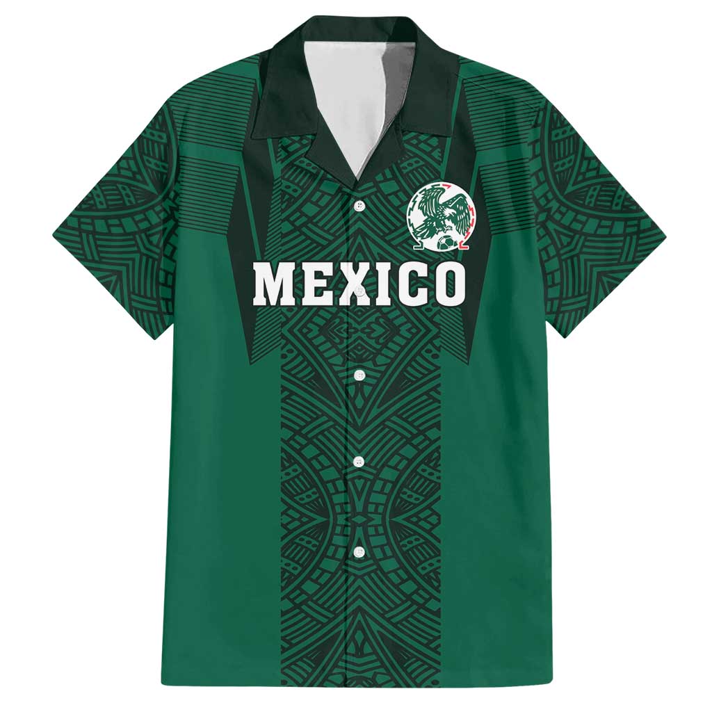 Custom Mexico Football Family Matching Short Sleeve Bodycon Dress and Hawaiian Shirt El Tricolor Go Champions Aztec Pattern