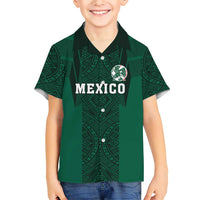 Custom Mexico Football Family Matching Short Sleeve Bodycon Dress and Hawaiian Shirt El Tricolor Go Champions Aztec Pattern