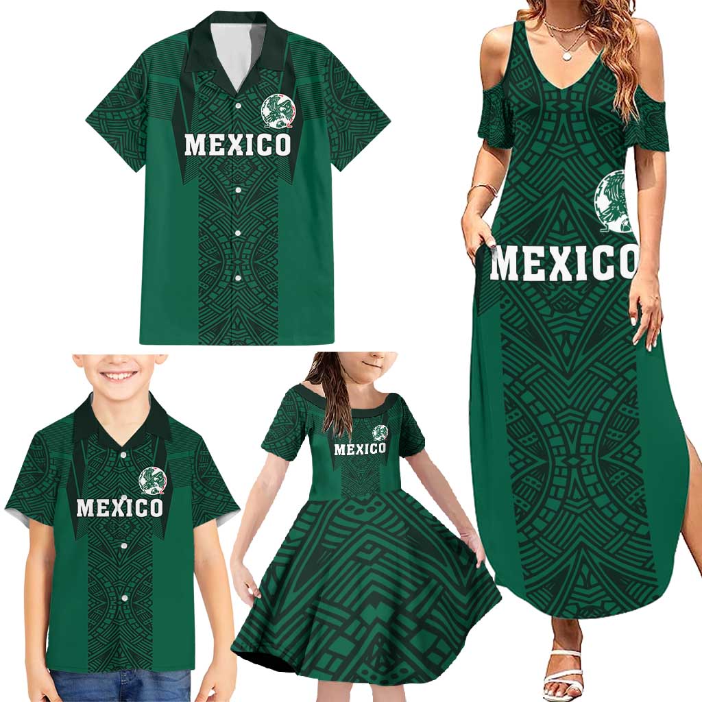 Custom Mexico Football Family Matching Summer Maxi Dress and Hawaiian Shirt El Tricolor Go Champions Aztec Pattern
