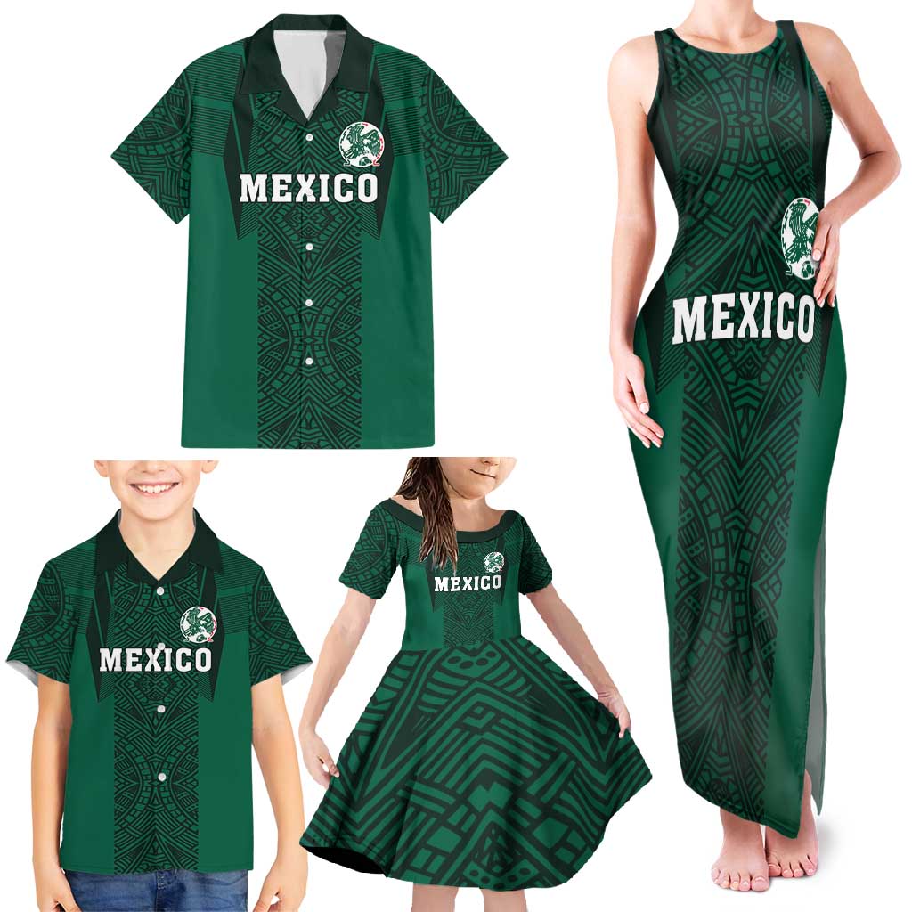 Custom Mexico Football Family Matching Tank Maxi Dress and Hawaiian Shirt El Tricolor Go Champions Aztec Pattern