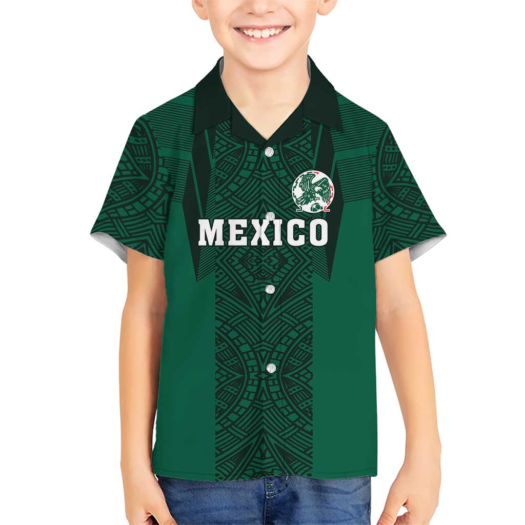 Custom Mexico Football Kid Hawaiian Shirt El Tricolor Go Champions Aztec Pattern