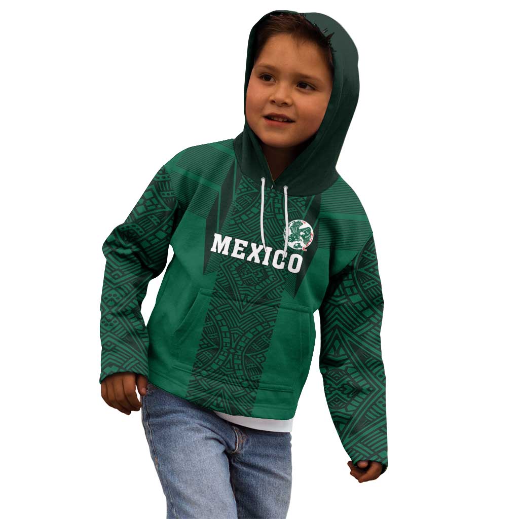 Custom Mexico Football Kid Hoodie El Tricolor Go Champions Aztec Pattern