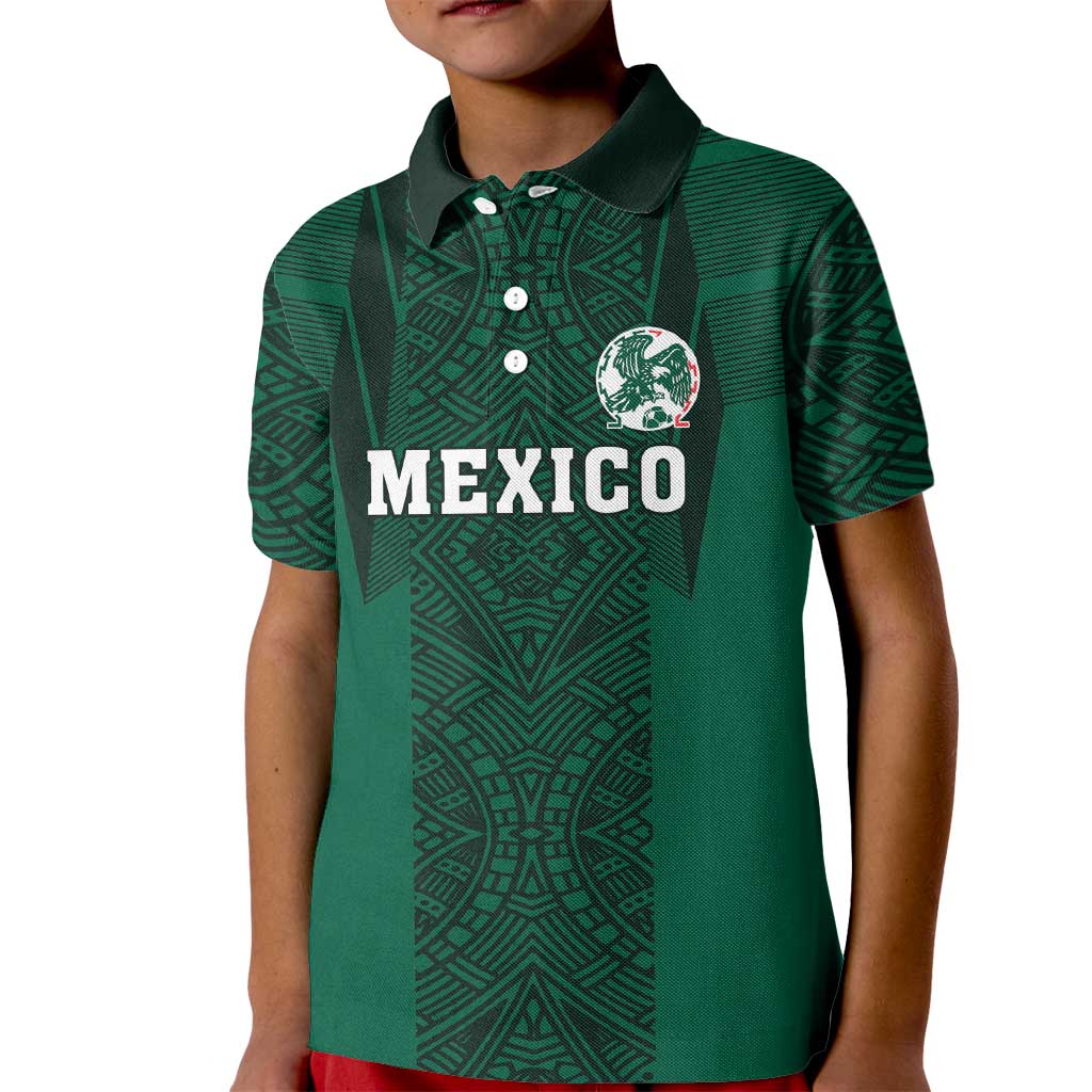 Custom Mexico Football Kid Polo Shirt El Tricolor Go Champions Aztec Pattern