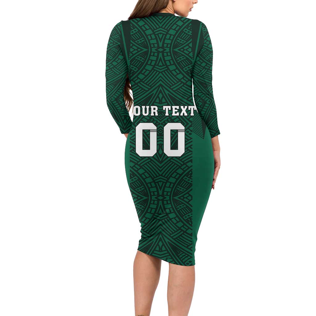Custom Mexico Football Long Sleeve Bodycon Dress El Tricolor Go Champions Aztec Pattern