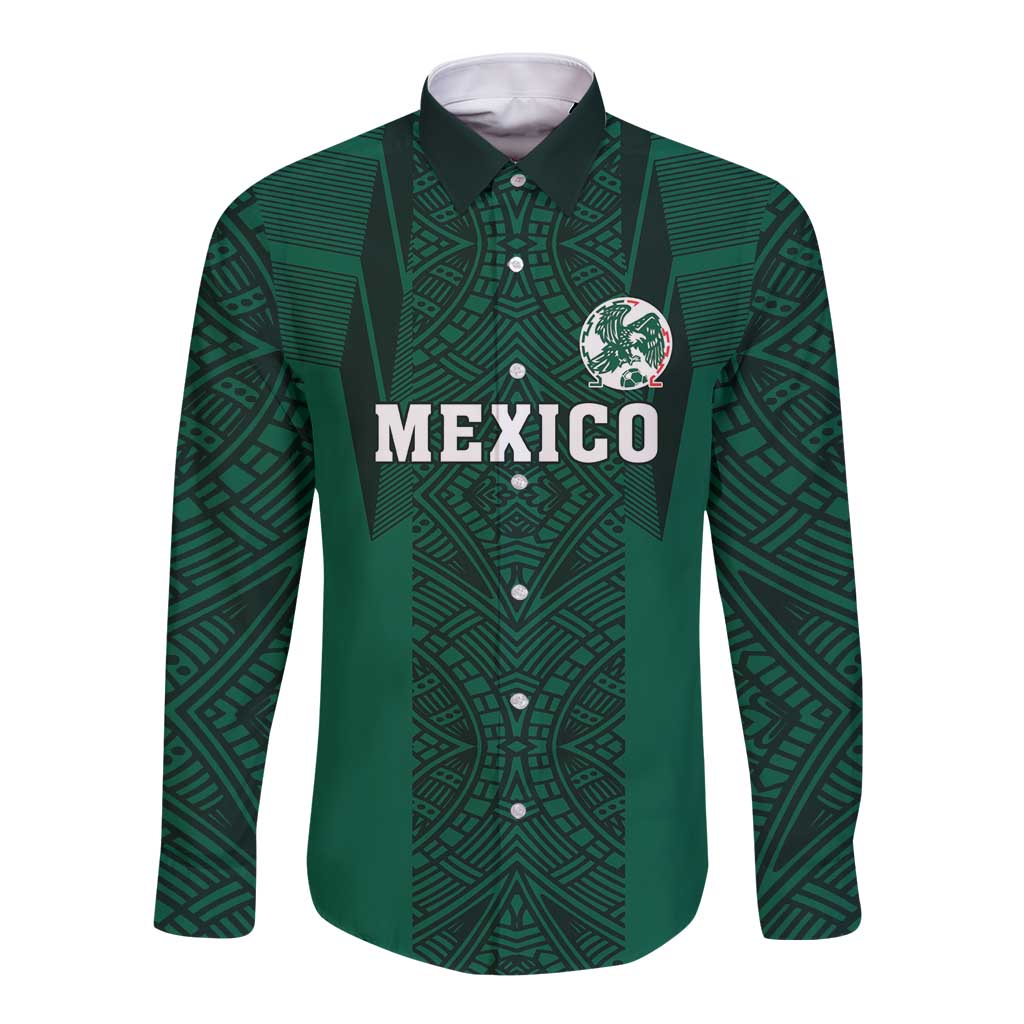 Custom Mexico Football Long Sleeve Button Shirt El Tricolor Go Champions Aztec Pattern